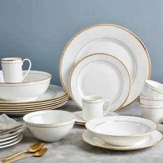 Gold-Rim Porcelain Dinnerware Set, 16-Piece