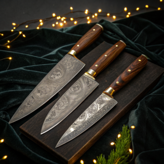 Hand-Forged Damascus Knife Block Set, 8-Piece