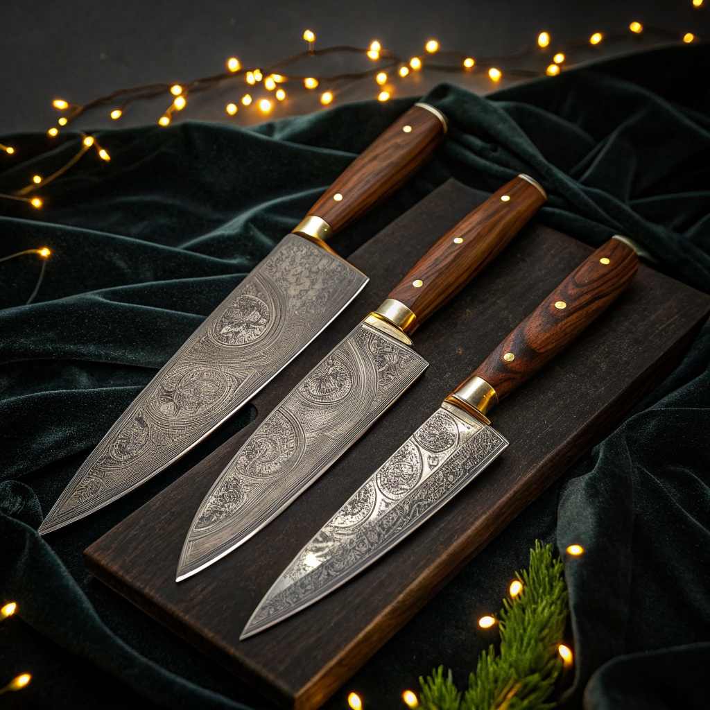 Hand-Forged Damascus Knife Block Set, 8-Piece